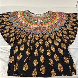 Trina Turk Tunic Top Women’s size S Multicolor Bohemian Bat Sleeve